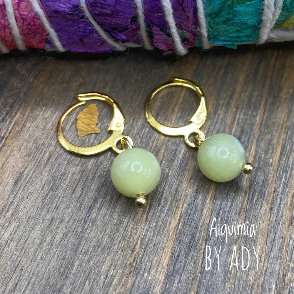 14k gold drops lemon yellow jade statement earrings
